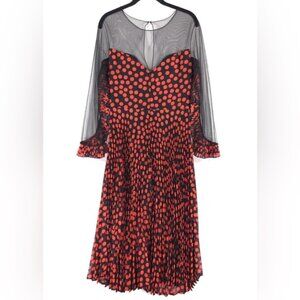 DELFI COLLECTIVE Katia Dress Polka Dot Sheer Top Pleated Skirt USA🇺🇸MADE SMALL